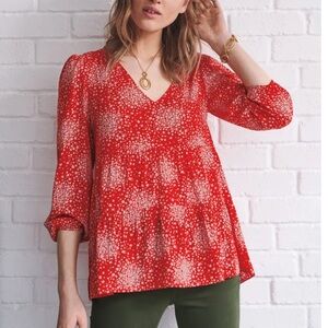 Boden Red Floral Print Long Sleeve Blouse US‎ Size 12 UK 16